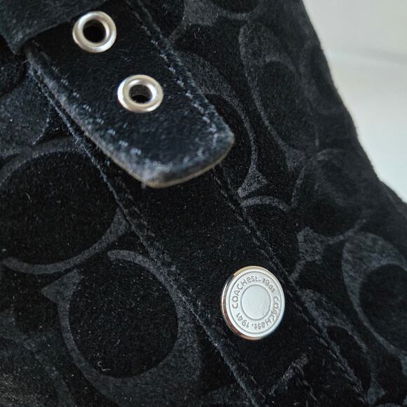 Coach Tullip Signature Print Suede Black Leather Fleece Winter Boots Womens 7 B - Picture 8 of 16